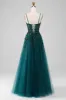 Dark Green Spaghetti Straps A Line Prom Dress with Slit sold by Zapaka