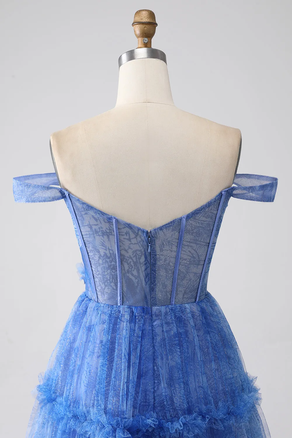 Blue Printed A Line Tulle Corset Prom Dress sold by Zapaka product image thumbnail 5