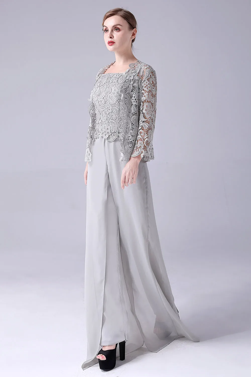 Sliver Jumpsuit/Pantsuit Separates Lace Chiffon Mother of the Bride Dress sold by Zapaka product image thumbnail 3