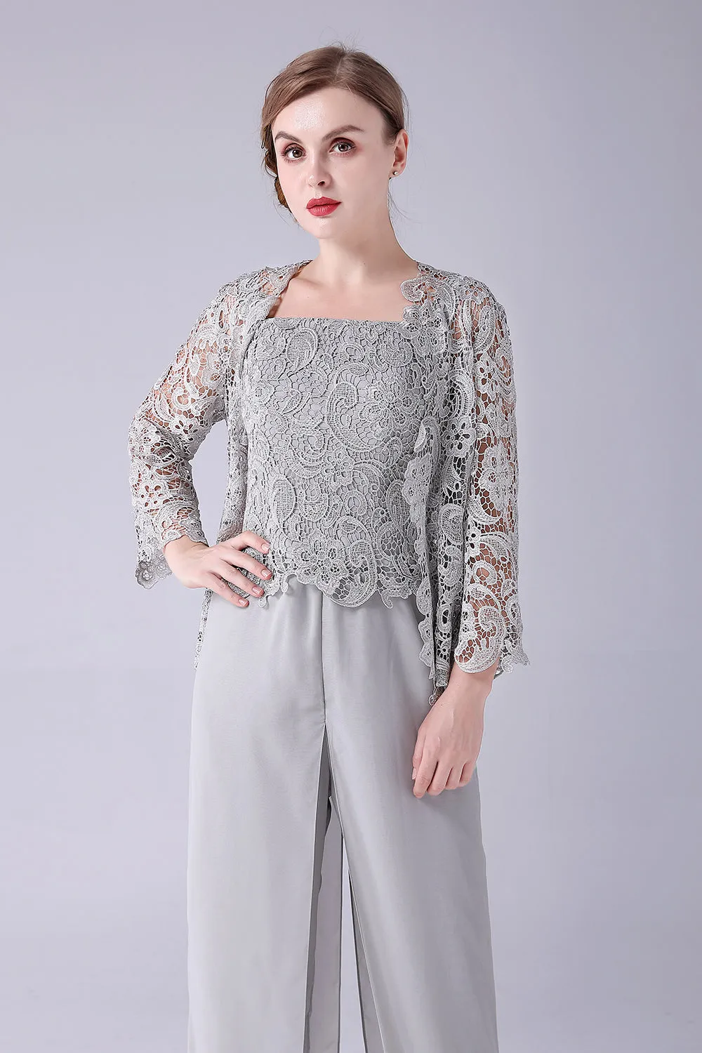 Sliver Jumpsuit/Pantsuit Separates Lace Chiffon Mother of the Bride Dress sold by Zapaka product image thumbnail 4