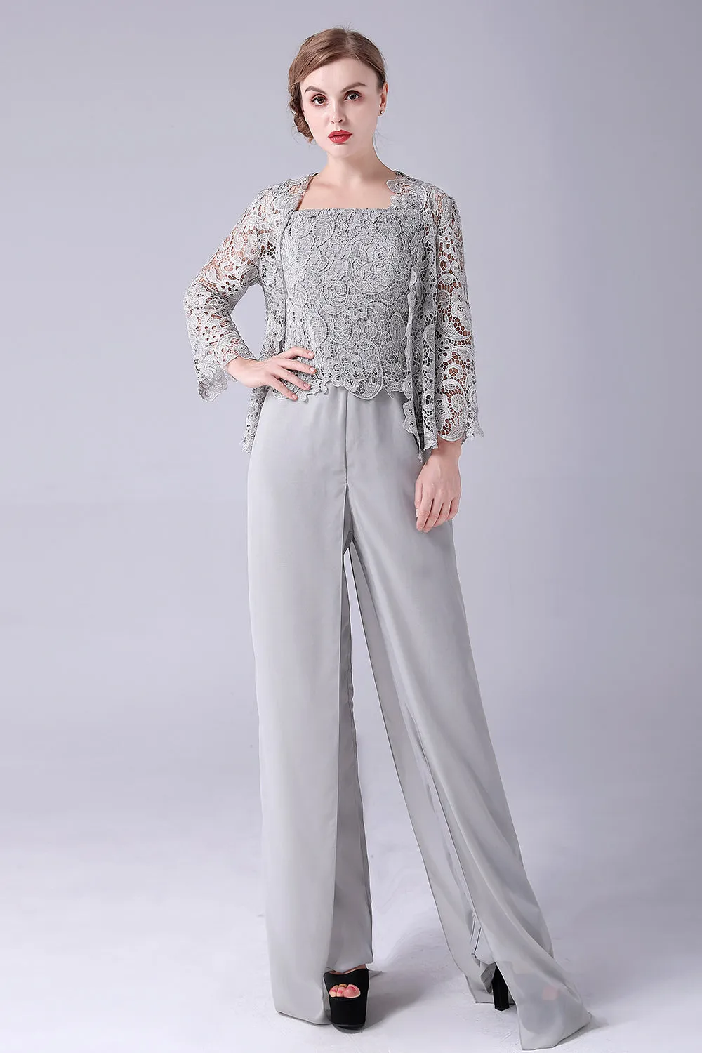 Sliver Jumpsuit/Pantsuit Separates Lace Chiffon Mother of the Bride Dress sold by Zapaka