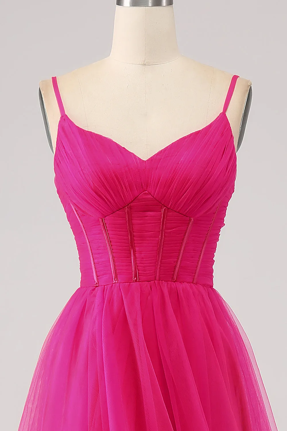 Fuchsia A-Line Spaghetti Straps Long Corset Prom Dress with Slit sold by Zapaka product image thumbnail 4
