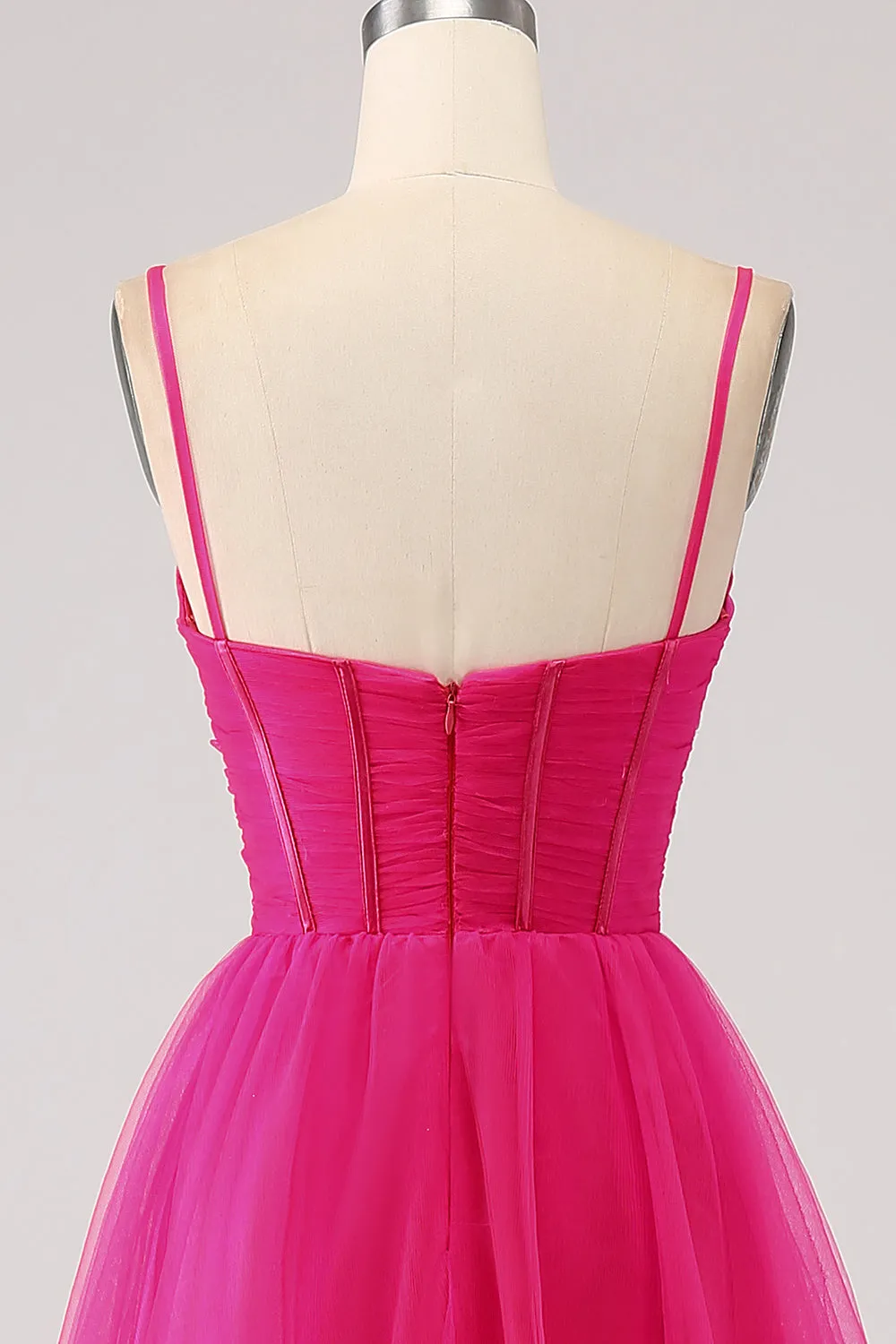 Fuchsia A-Line Spaghetti Straps Long Corset Prom Dress with Slit sold by Zapaka product image thumbnail 5
