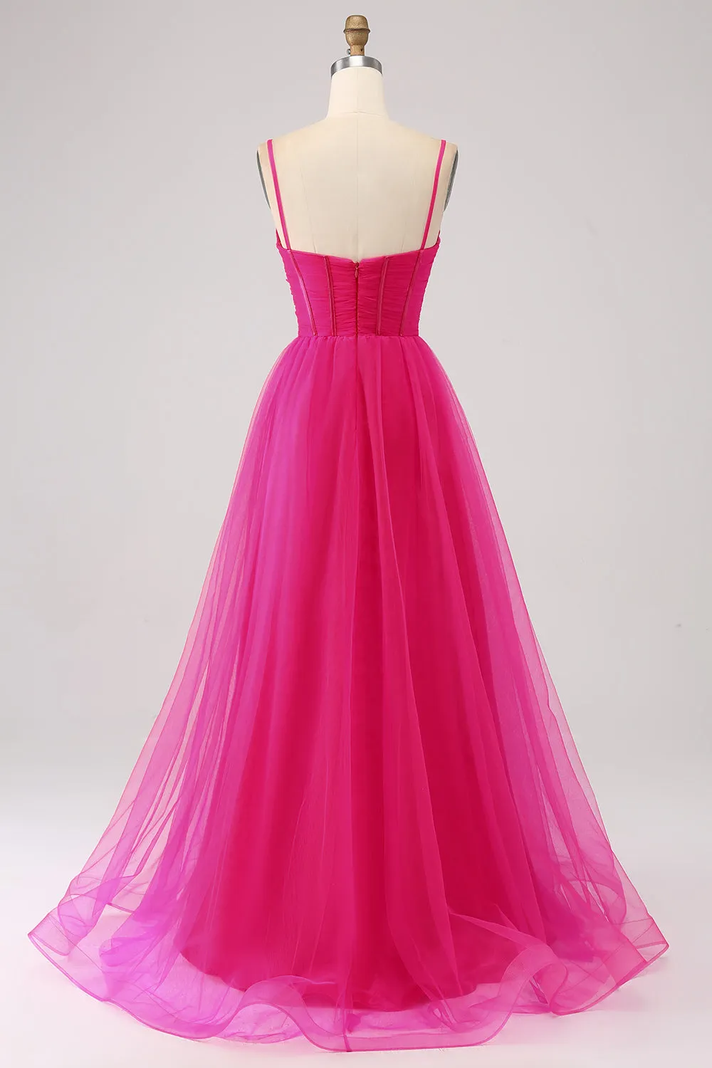 Fuchsia A-Line Spaghetti Straps Long Corset Prom Dress with Slit sold by Zapaka product image thumbnail 2