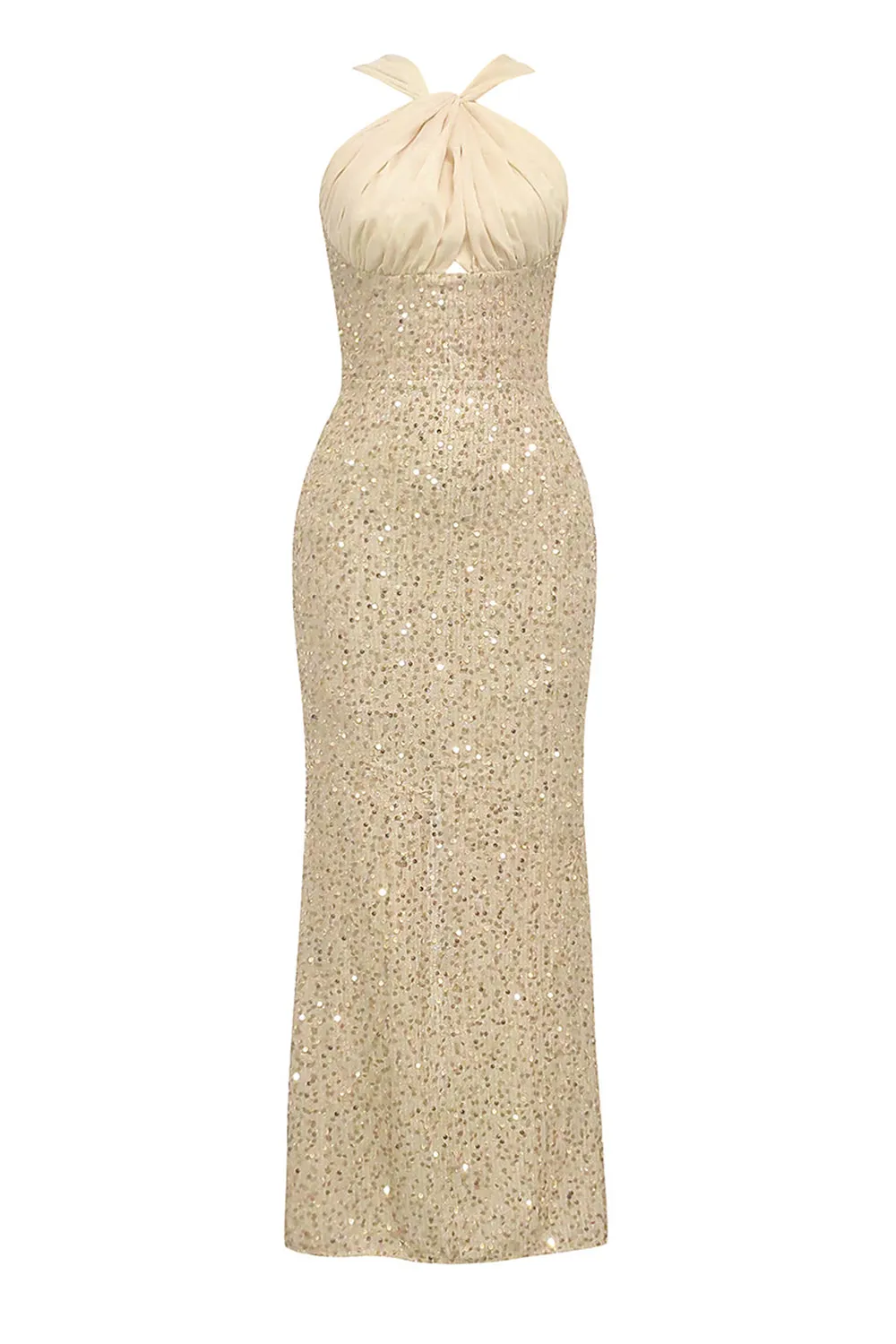 Sparkly Apricot Mermaid Halter Sequins Long Formal Dress with Slit sold by Zapaka product image thumbnail 5