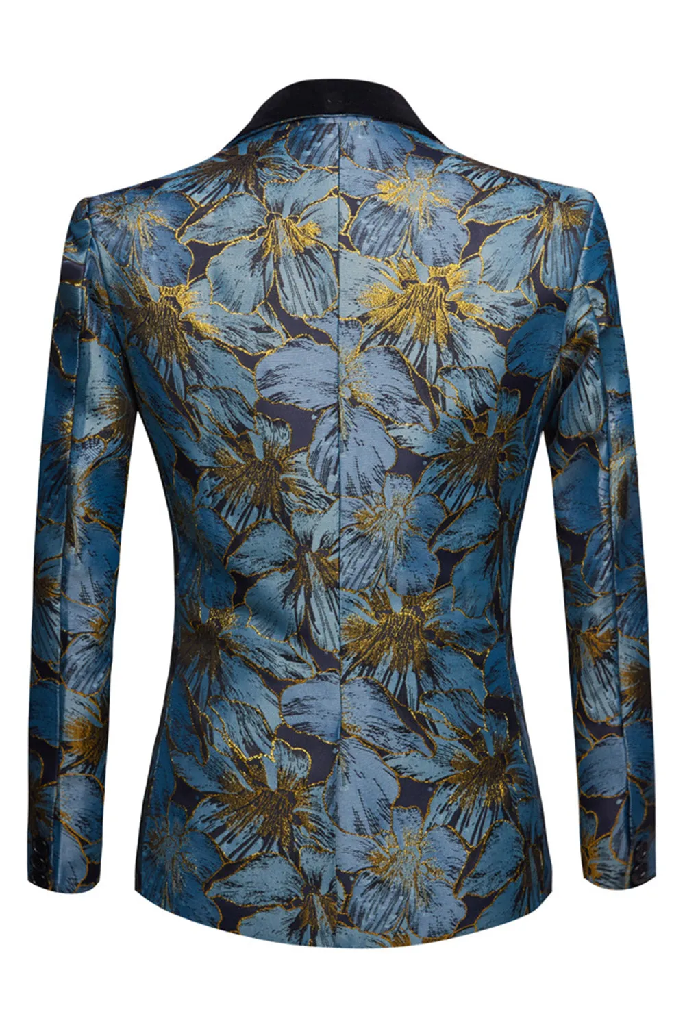 Grey Blue Shawl Lapel Embroidery Men's Blazer and Vest Set sold by Zapaka product image thumbnail 2