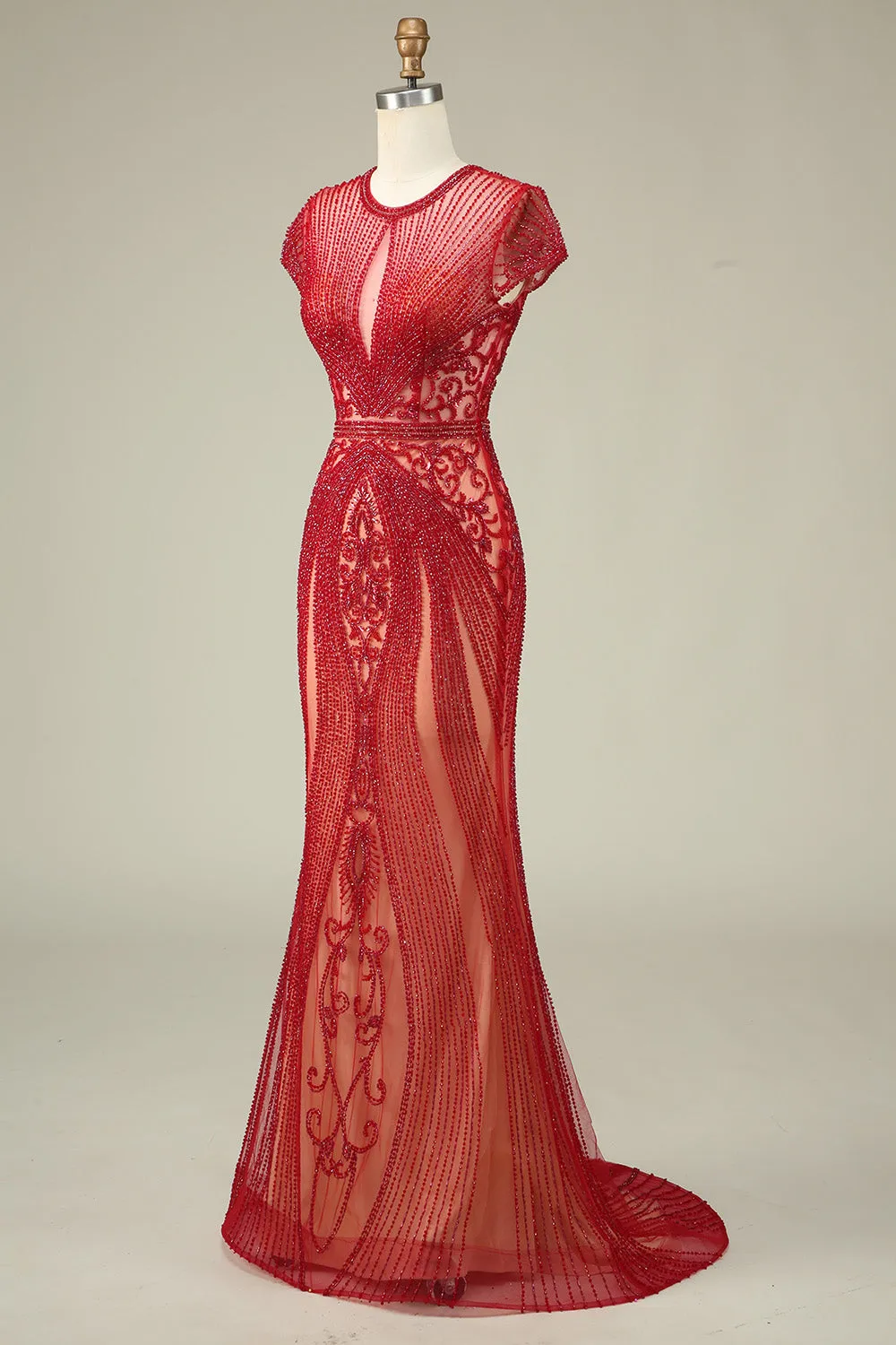 Gorgeous Mermaid Jewel Neck Burgundy Prom Dress with Beading sold by Zapaka product image thumbnail 3