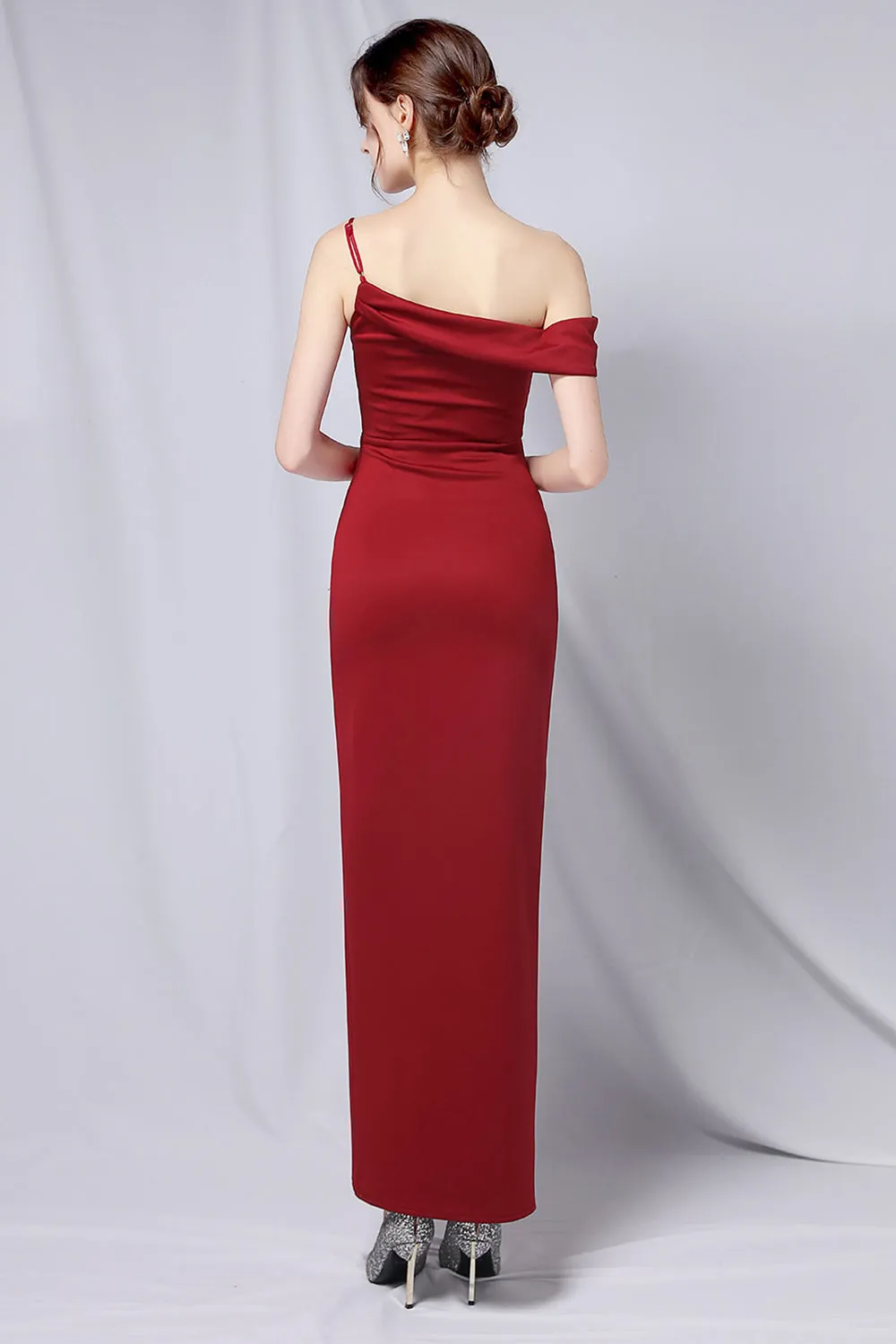 Burgundy One Shoulder Prom Dress with Slit sold by Zapaka product image thumbnail 2