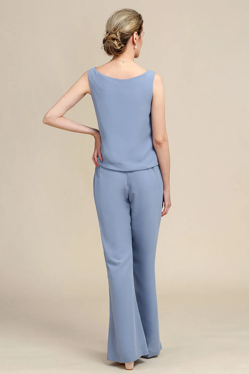 Grey Blue Long Sleeves 3 Piece Mother of the Bride Pant Suits sold by Zapaka product image thumbnail 4