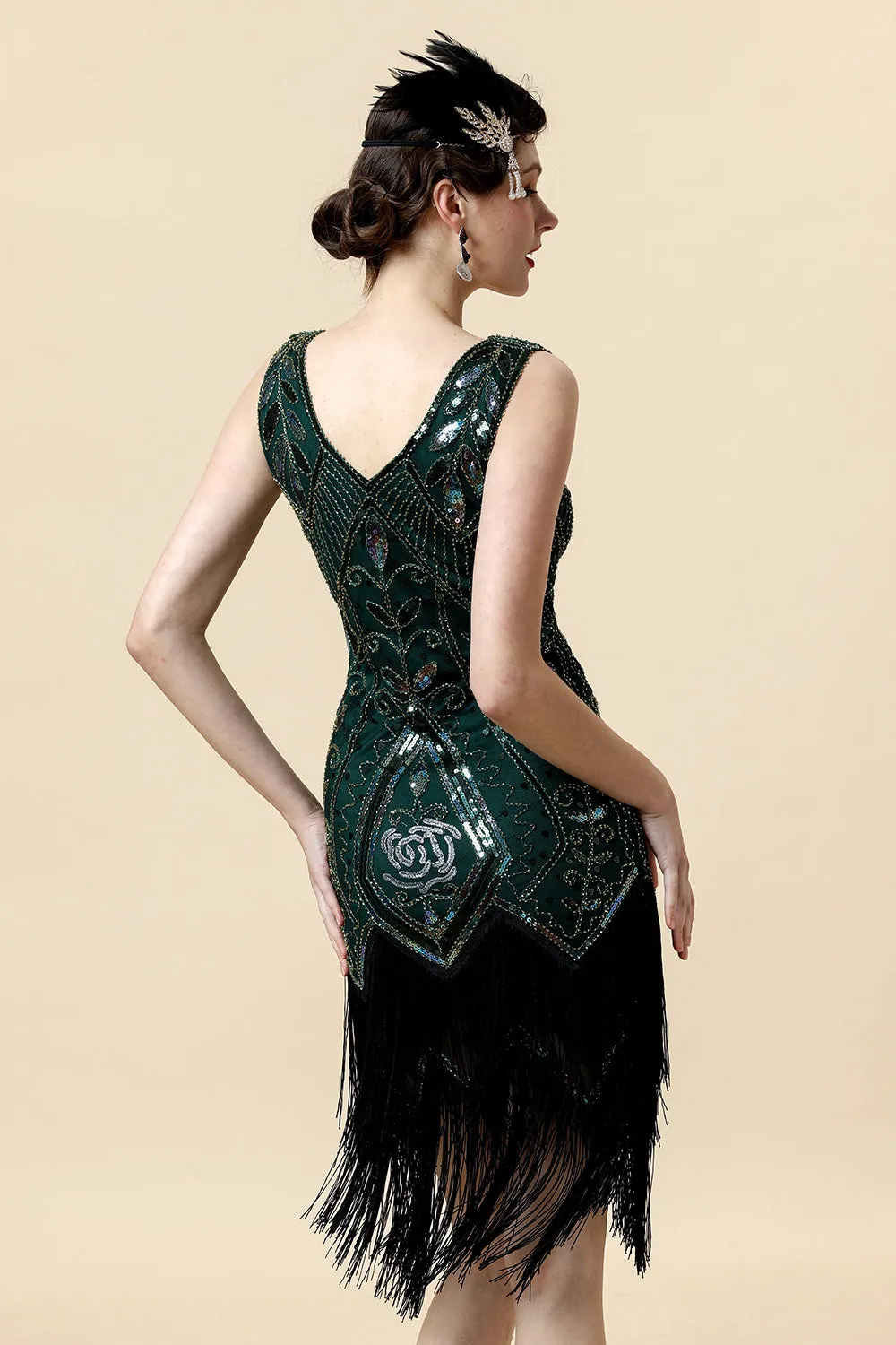 Green Fringed Gatsby Dress with 20s Accessories Set sold by Zapaka product image thumbnail 3