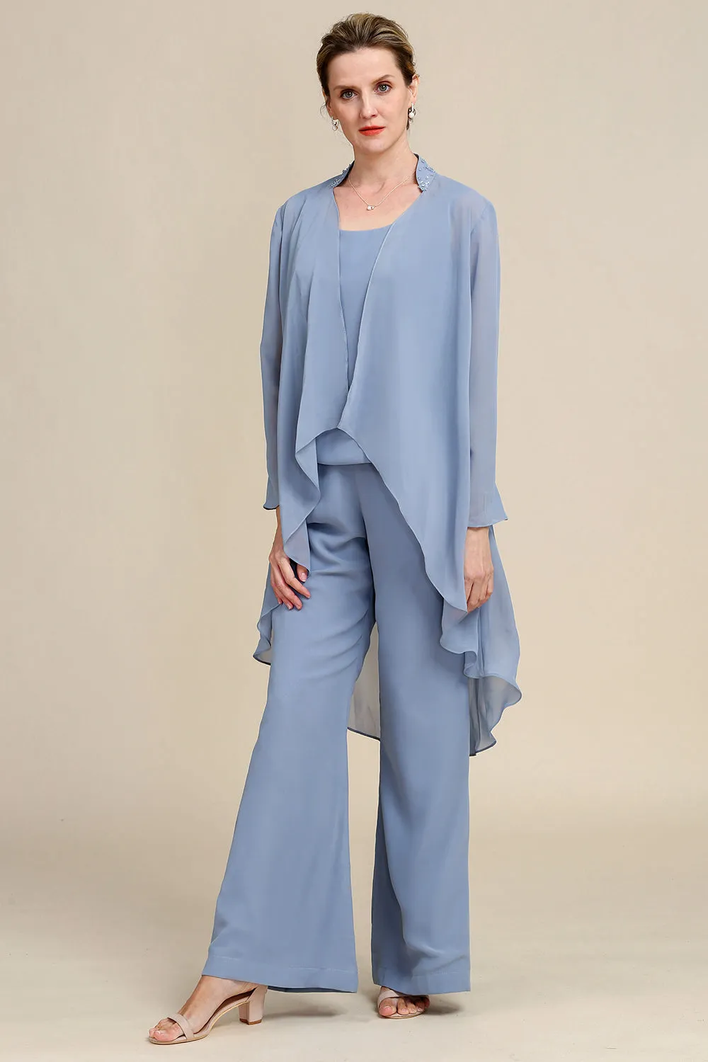Grey Blue Long Sleeves 3 Piece Mother of the Bride Pant Suits sold by Zapaka product image thumbnail 5
