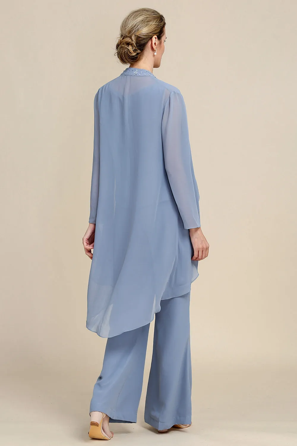 Grey Blue Long Sleeves 3 Piece Mother of the Bride Pant Suits sold by Zapaka product image thumbnail 2