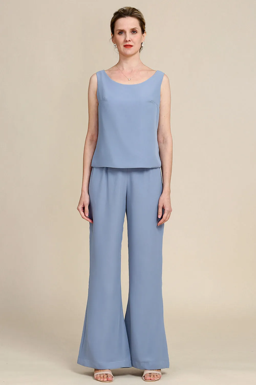 Grey Blue Long Sleeves 3 Piece Mother of the Bride Pant Suits sold by Zapaka product image thumbnail 3