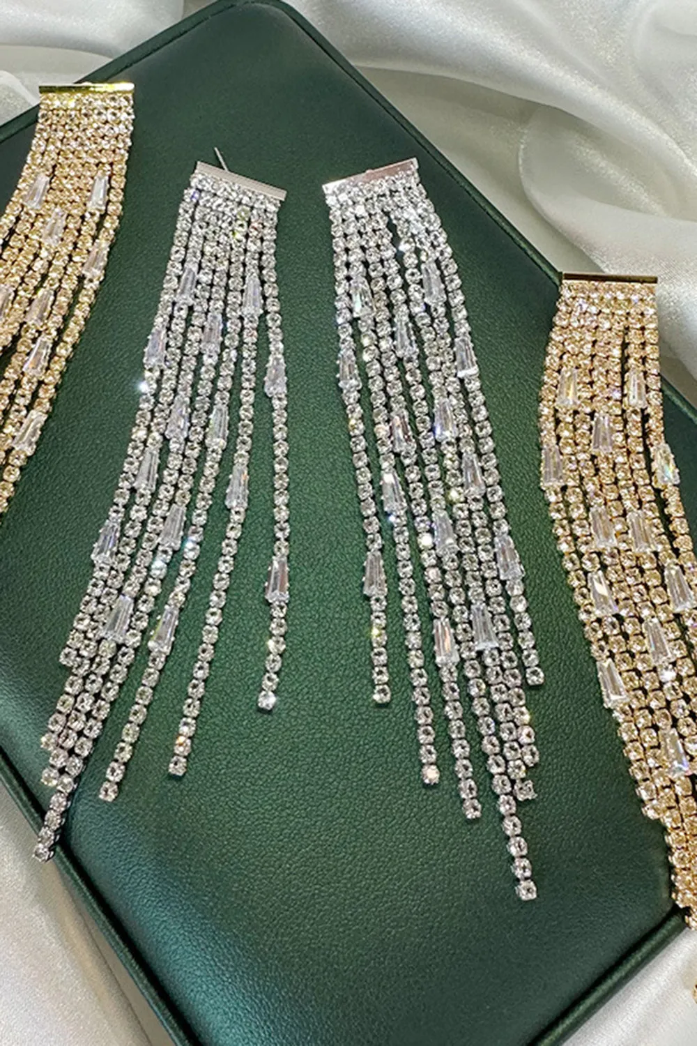 Sparkly Golden Rhinestone Tassel Long Earrings sold by Zapaka product image thumbnail 3