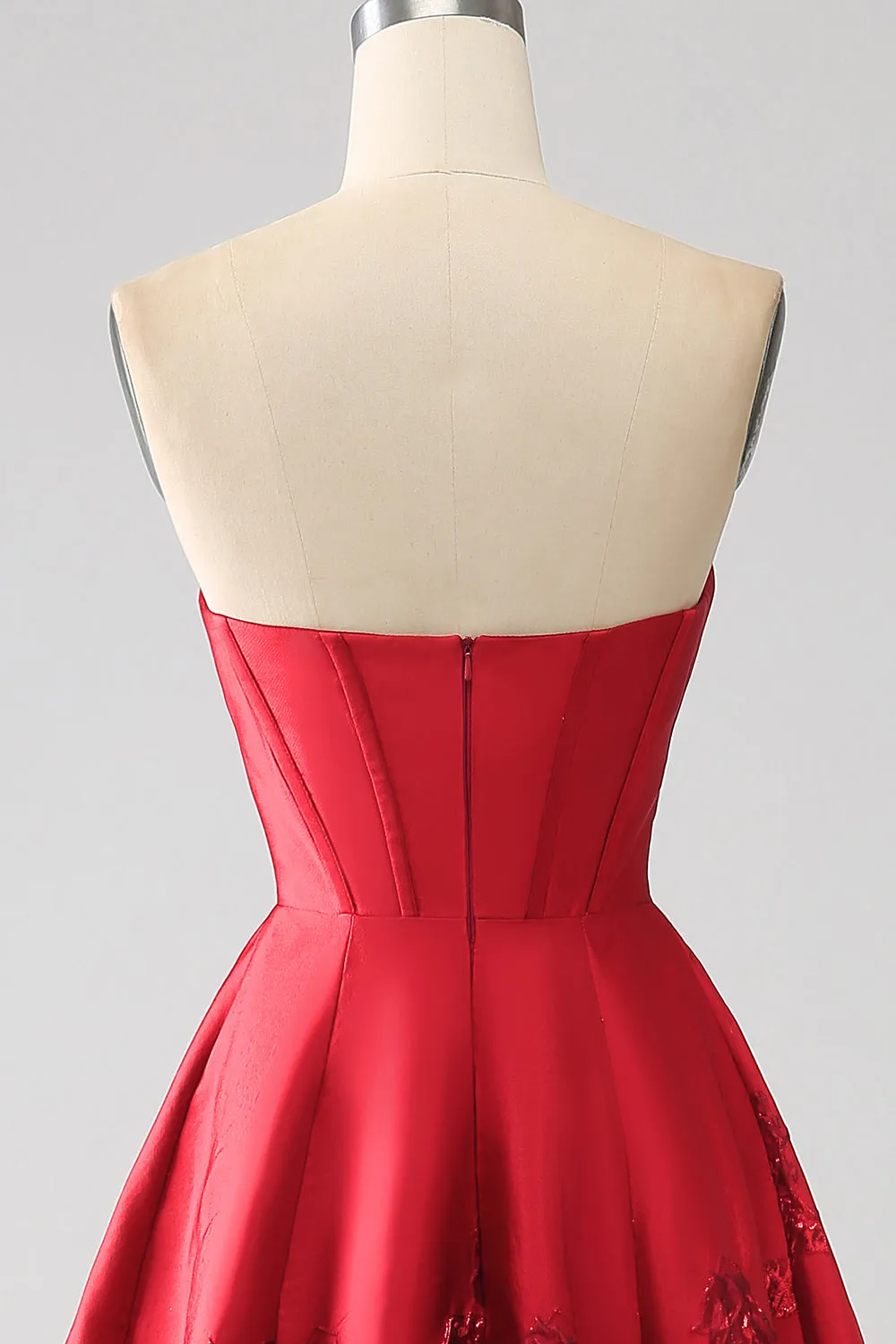 Elegant Princess A-Line Strapless Dark Red Long Prom Dress with 3D Flowers sold by Zapaka product image thumbnail 5