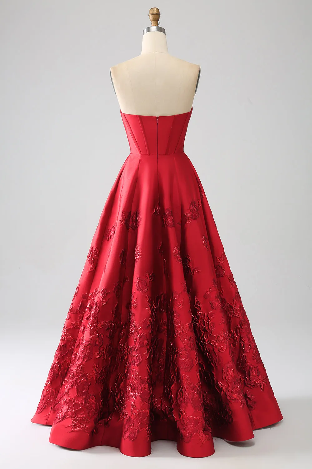 Elegant Princess A-Line Strapless Dark Red Long Prom Dress with 3D Flowers sold by Zapaka product image thumbnail 2