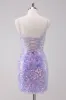 Sparkly Purple Bodycon Spaghetti Straps Sequins Short Homecoming Dress sold by Zapaka