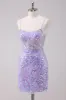Sparkly Purple Bodycon Spaghetti Straps Sequins Short Homecoming Dress sold by Zapaka