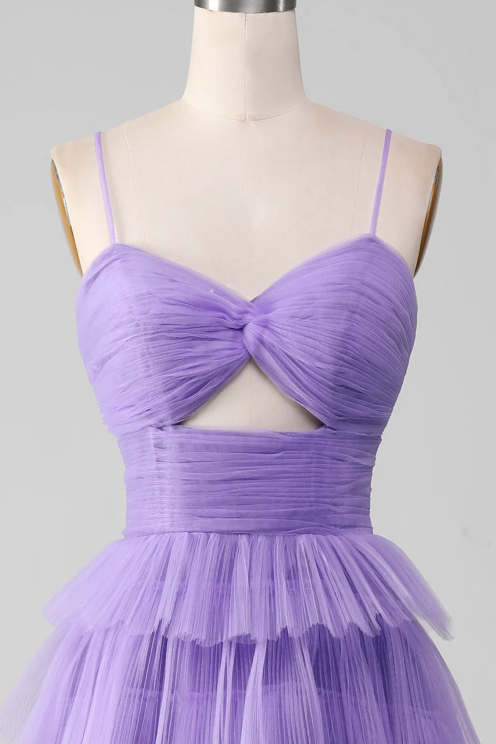 Purple Tulle A-Line Tiered Long Prom Dress with Slit sold by Zapaka product image thumbnail 4
