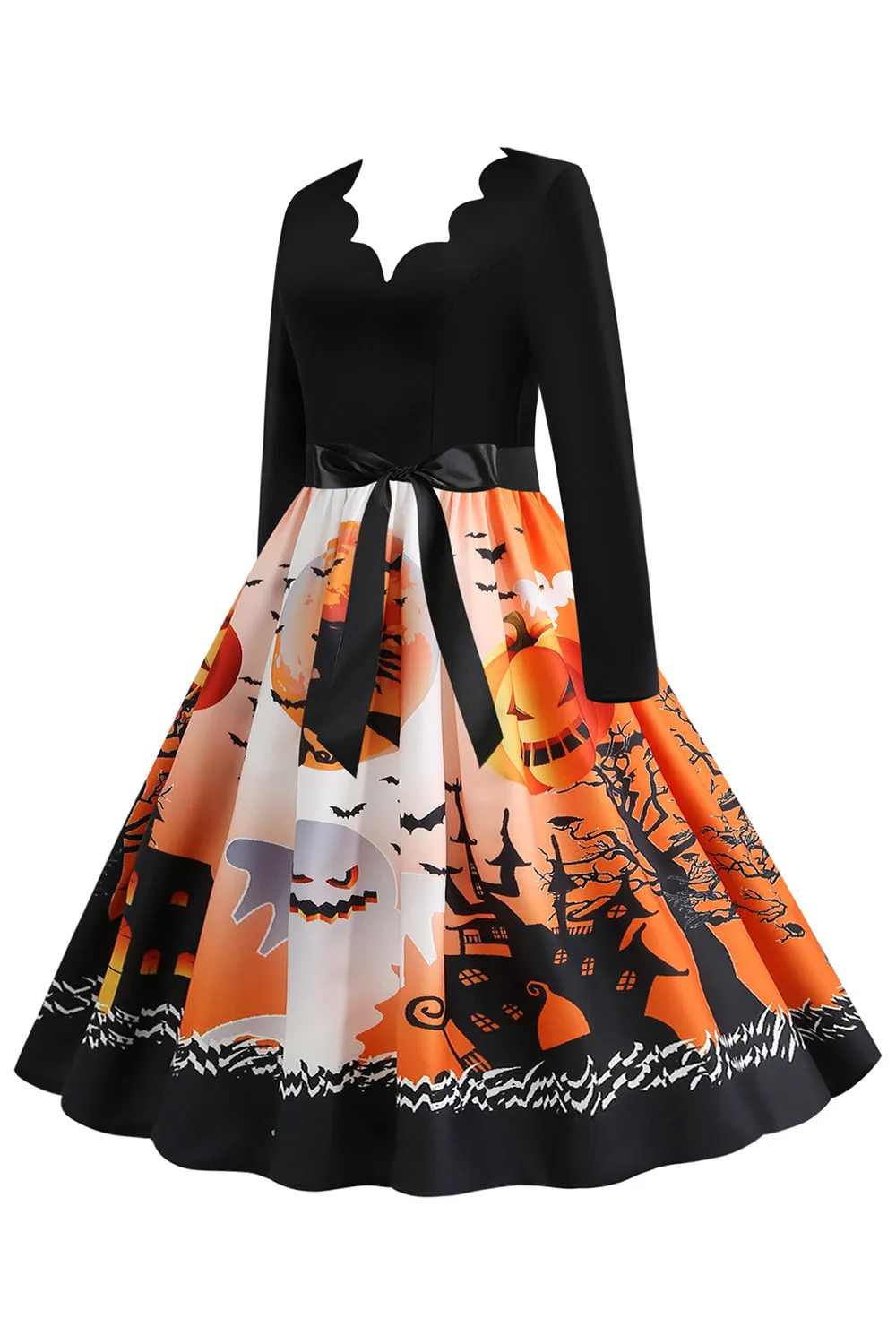 V-Neck Printed Halloween Dress with Belt sold by Zapaka product image thumbnail 3