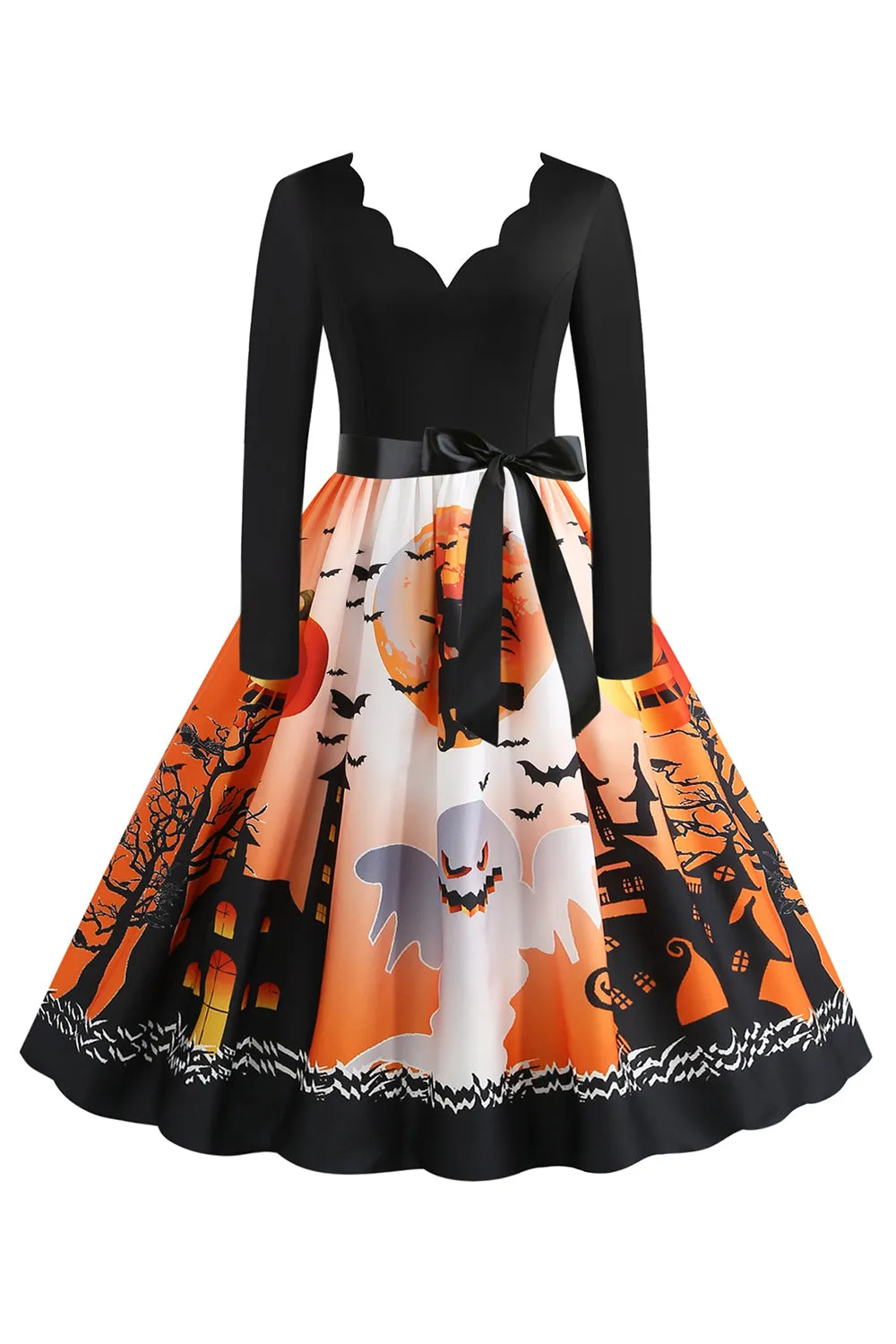 V-Neck Printed Halloween Dress with Belt sold by Zapaka