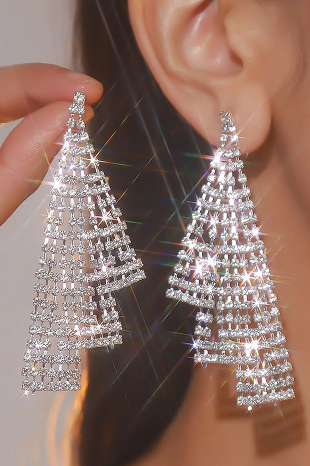 Silver Rhinestone Drop Earrings sold by Zapaka