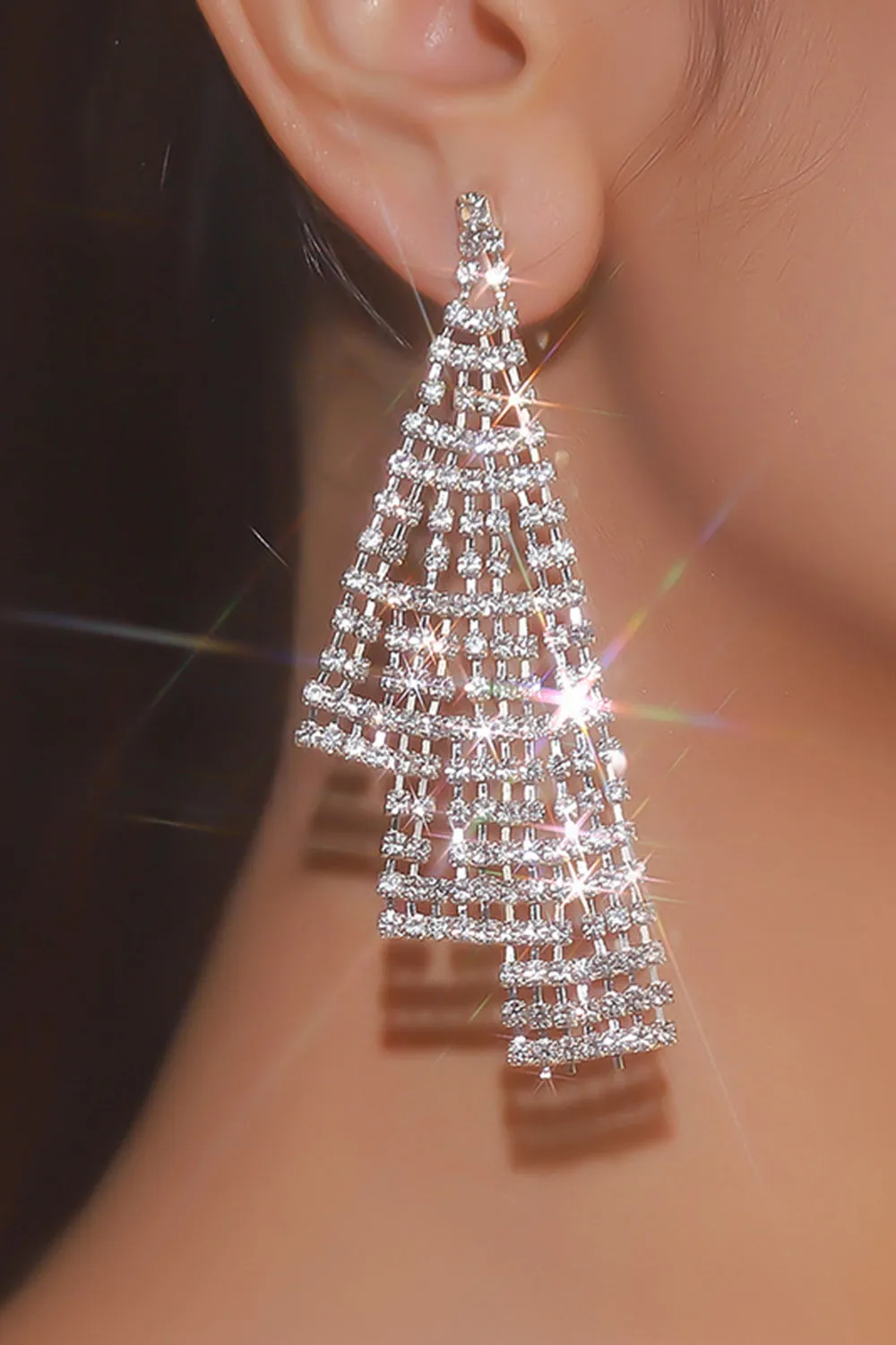 Silver Rhinestone Drop Earrings sold by Zapaka product image thumbnail 2