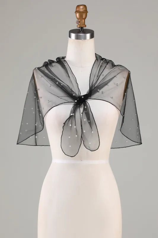 Black Tulle 1920s Cape with Pearls sold by Zapaka