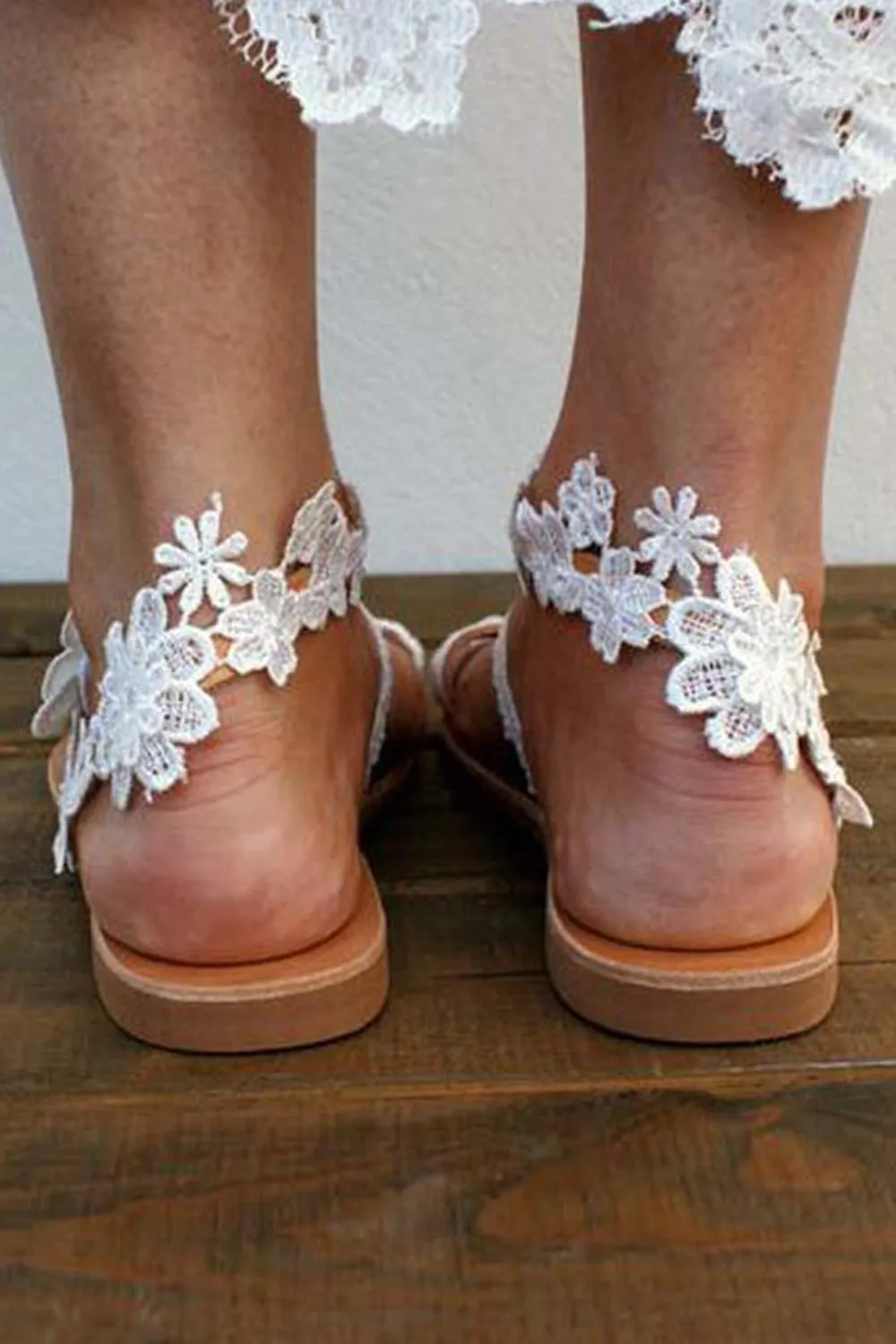 White Flower Flat Sandals with Ankle Strap sold by Zapaka product image thumbnail 2