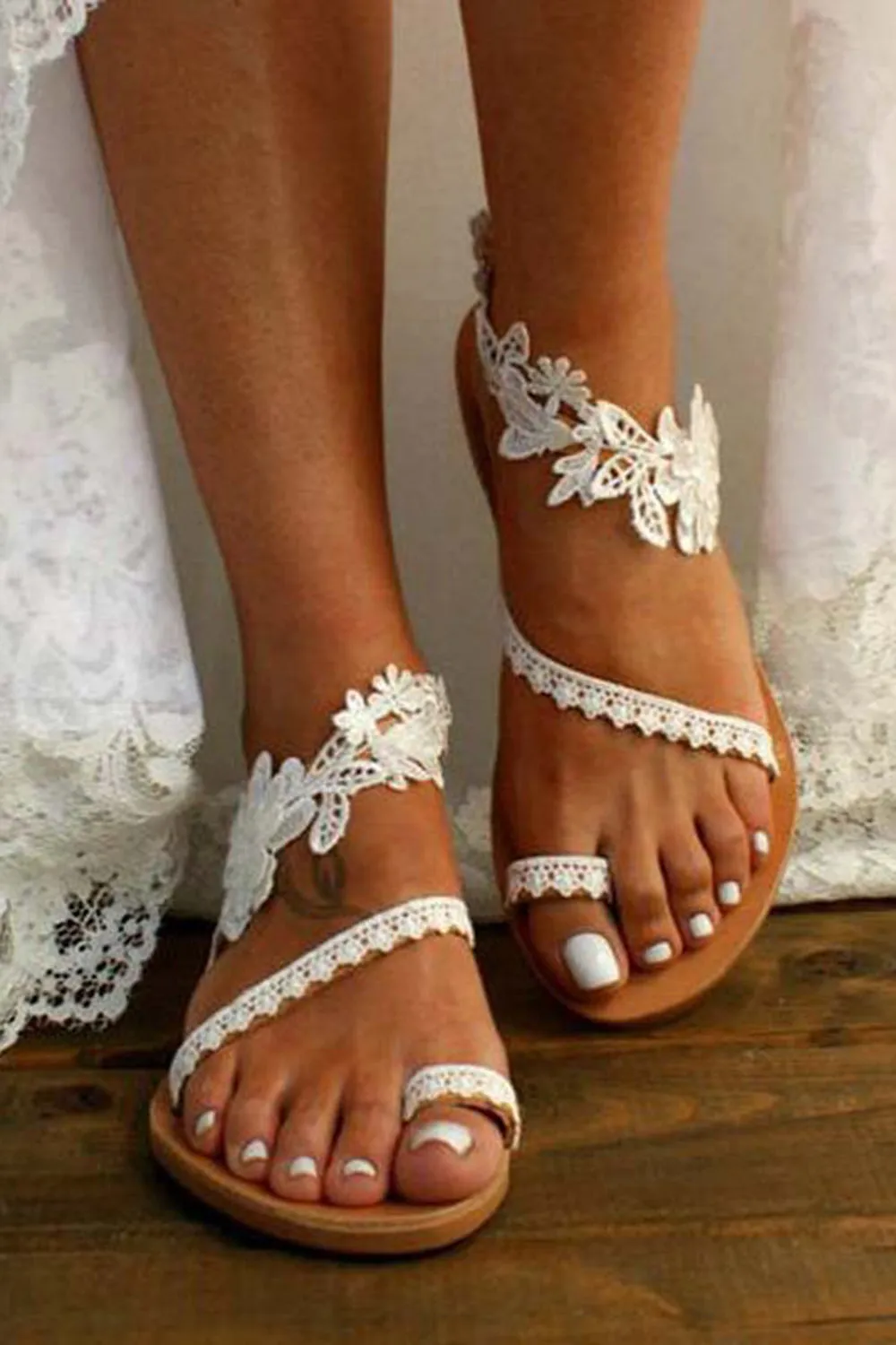 White Flower Flat Sandals with Ankle Strap sold by Zapaka product image thumbnail 3