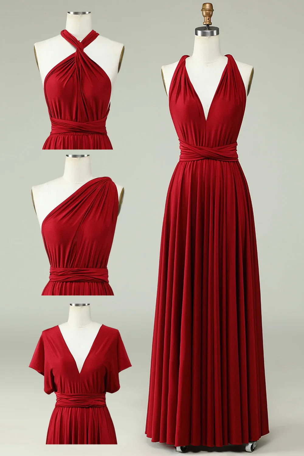 A-Line Halter Burgundy Long Bridesmaid Dress sold by Zapaka