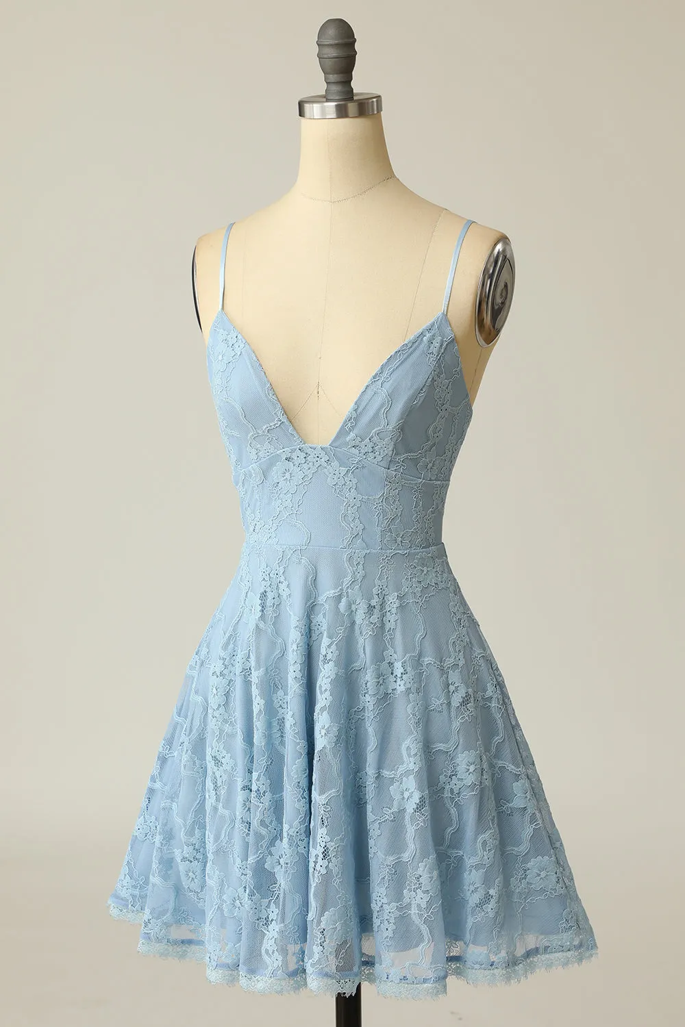 Spaghetti Straps Lace Blue Homecoming Dress sold by Zapaka product image thumbnail 3