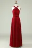 A-Line Halter Burgundy Long Bridesmaid Dress sold by Zapaka