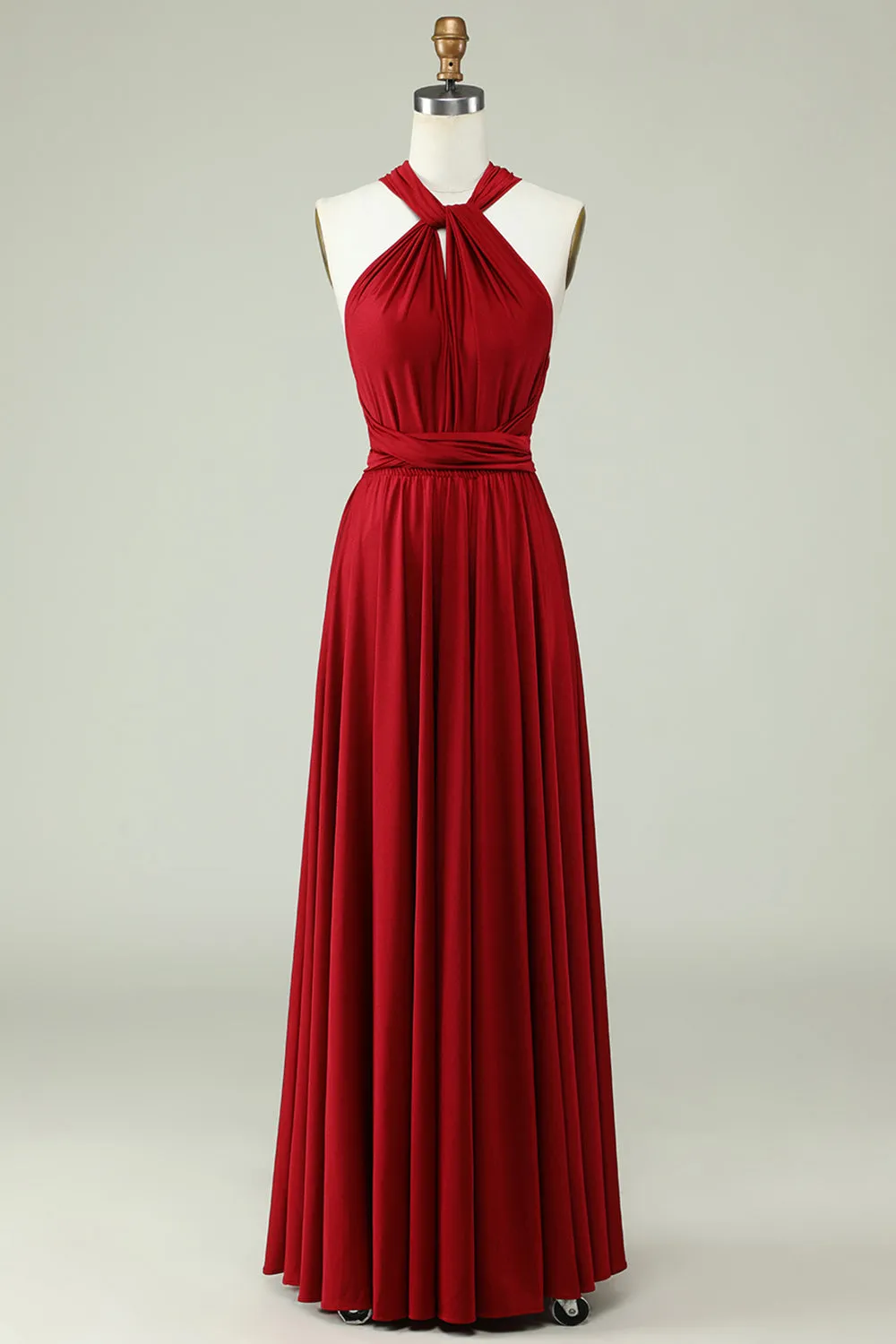 A-Line Halter Burgundy Long Bridesmaid Dress sold by Zapaka product image thumbnail 4