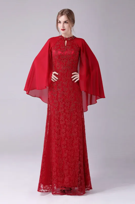 Burgundy A-Line Floor-Length Mother of the Bride Dress With Appliques sold by Zapaka