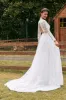 Ivory A-Line V-Neck Lace Sweep Train Wedding Dress with Sleeves sold by Zapaka