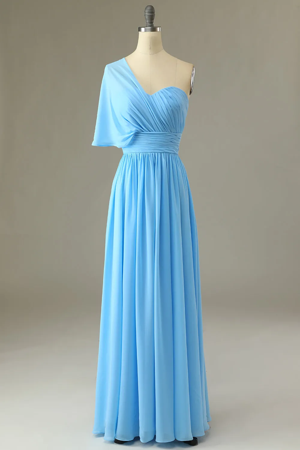 One Shoulder Blue Bridesmaid Dress sold by Zapaka