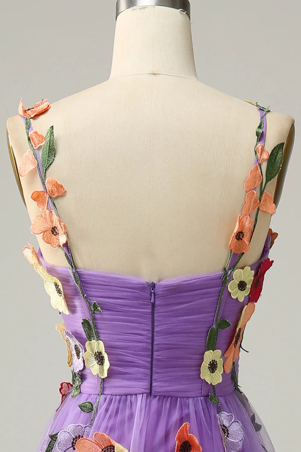 A Line Purple Spaghetti Straps Prom Dress With 3D Flowers sold by Zapaka product image thumbnail 5