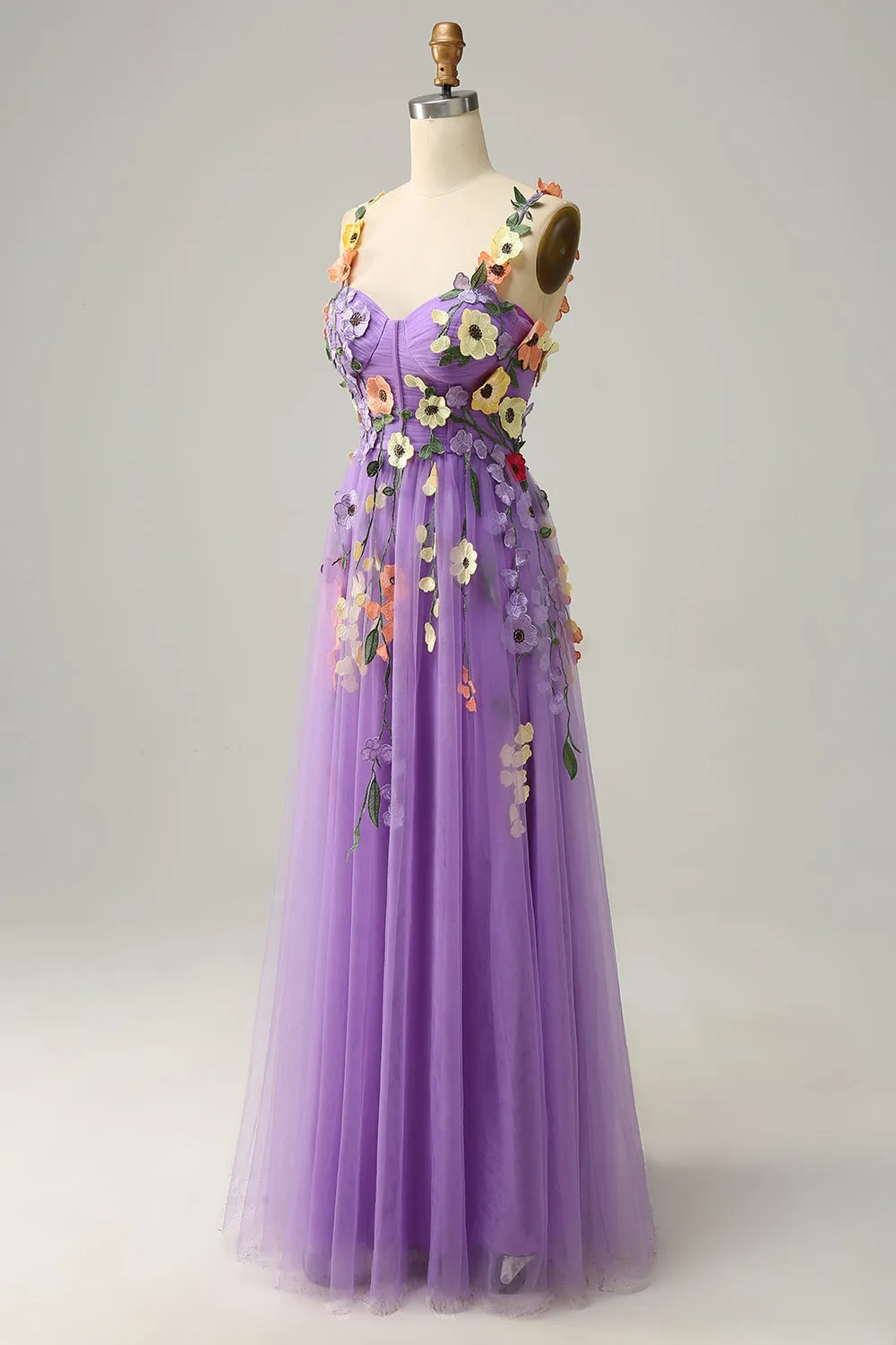 A Line Purple Spaghetti Straps Prom Dress With 3D Flowers sold by Zapaka product image thumbnail 3