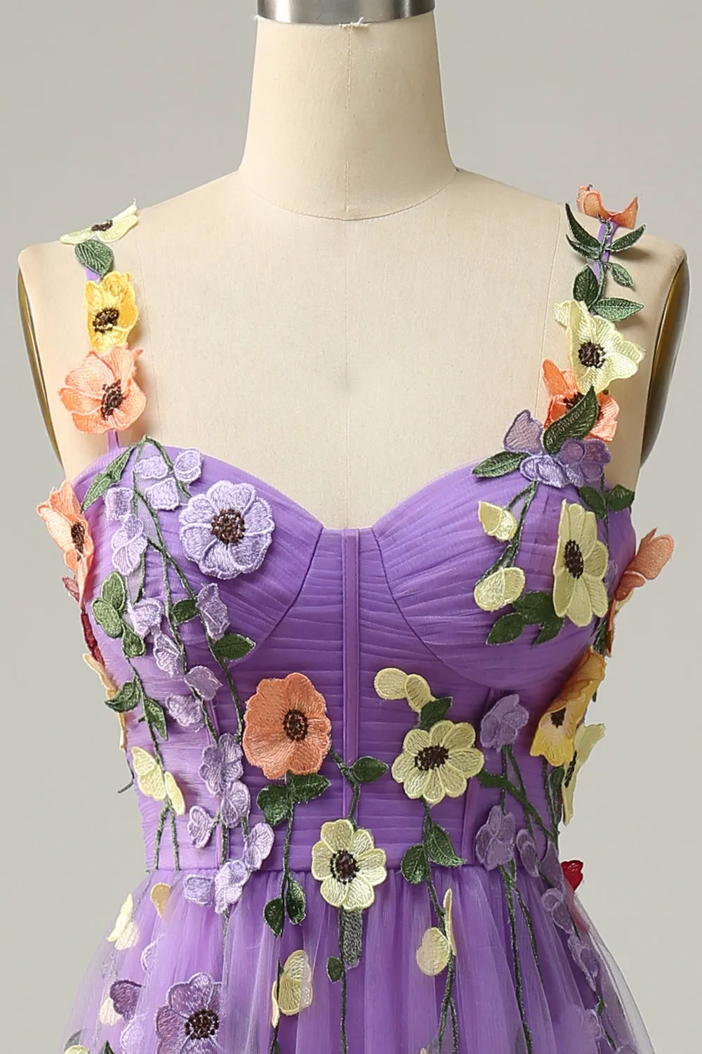 A Line Purple Spaghetti Straps Prom Dress With 3D Flowers sold by Zapaka product image thumbnail 4