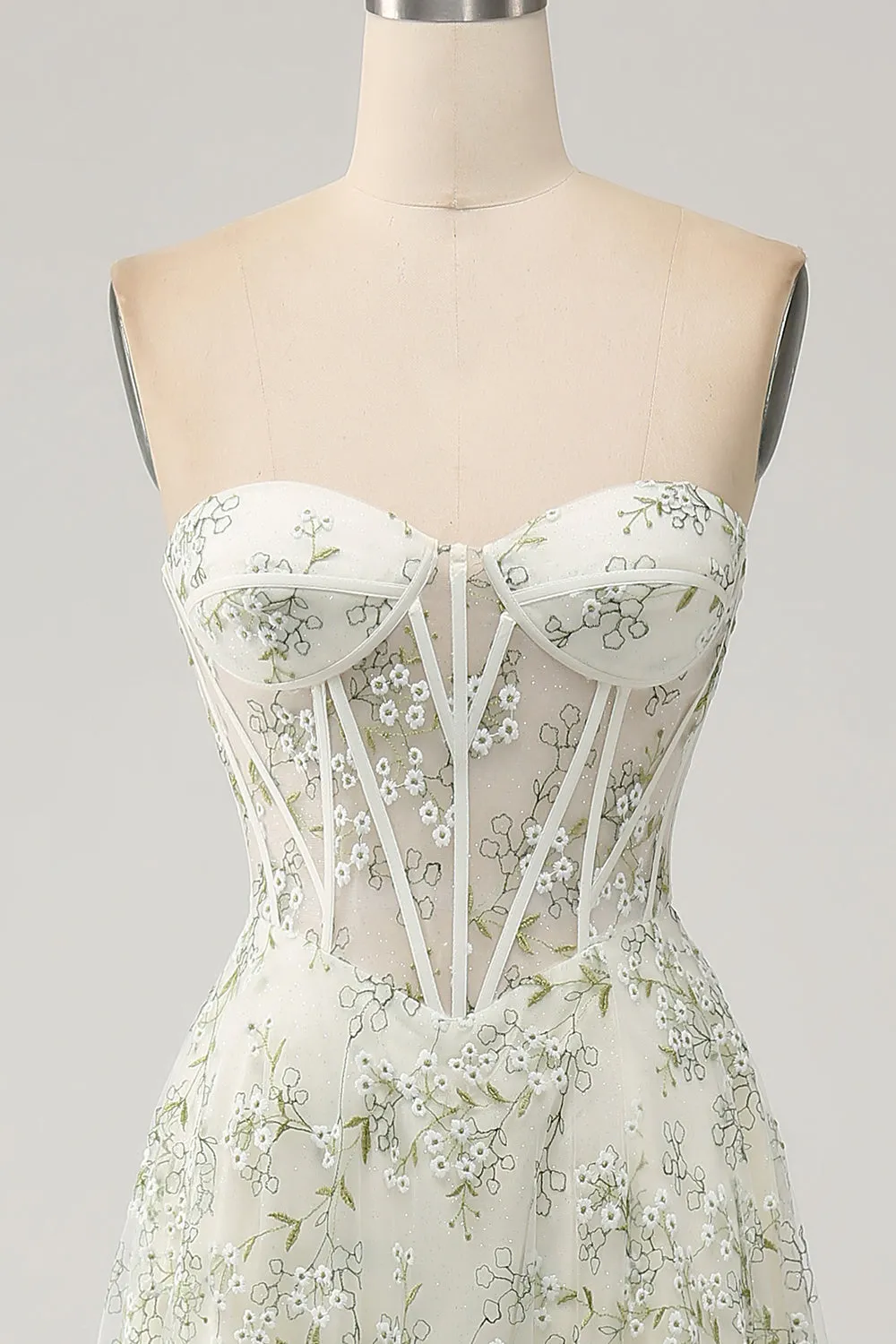 A-Line Light Green Corset Prom Dress with Embroidery sold by Zapaka product image thumbnail 4