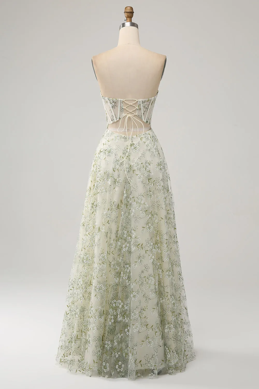 A-Line Light Green Corset Prom Dress with Embroidery sold by Zapaka product image thumbnail 2