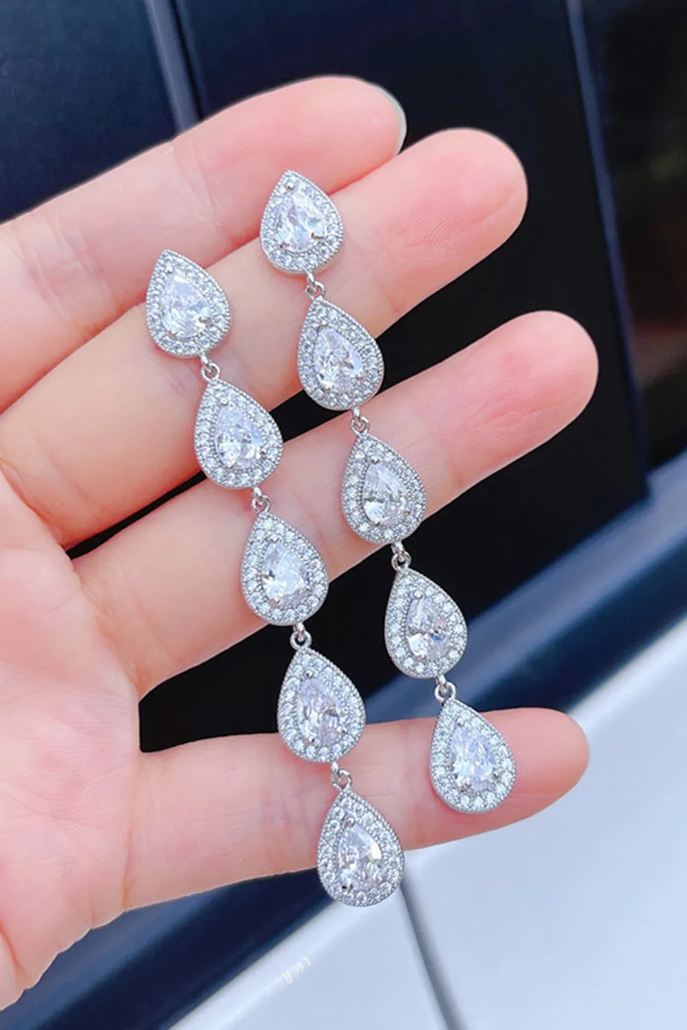 Silver Rhinestone Drop Earrings sold by Zapaka