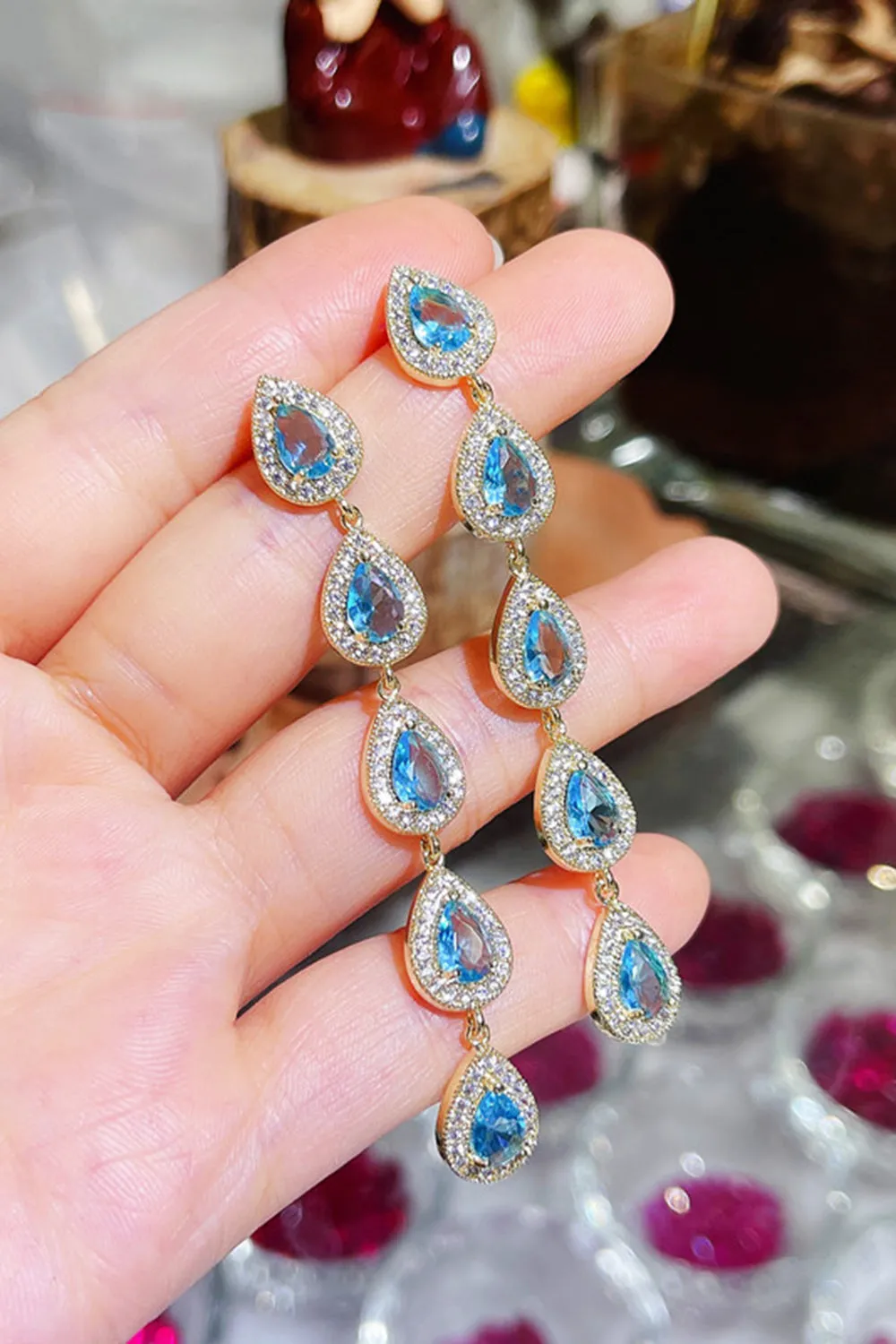 Silver Rhinestone Drop Earrings sold by Zapaka product image thumbnail 5