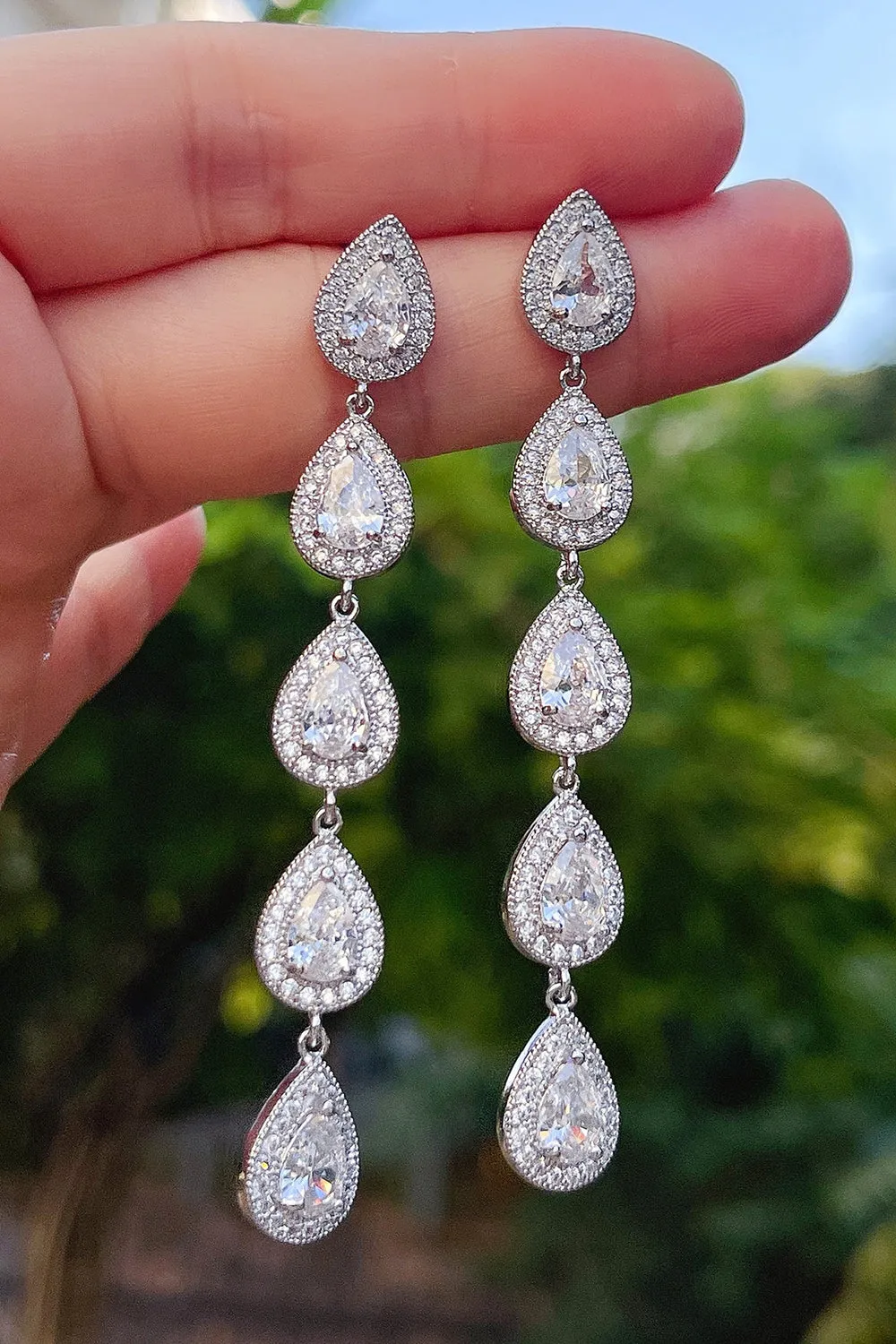 Silver Rhinestone Drop Earrings sold by Zapaka product image thumbnail 2
