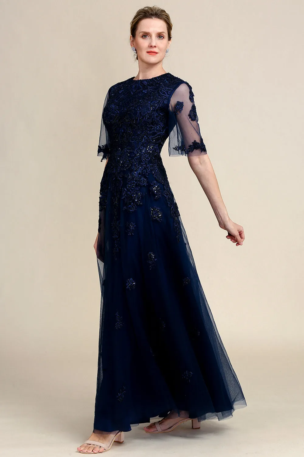 Sparkly Navy Beaded Mother of the Bride Dress with Lace sold by Zapaka product image thumbnail 4