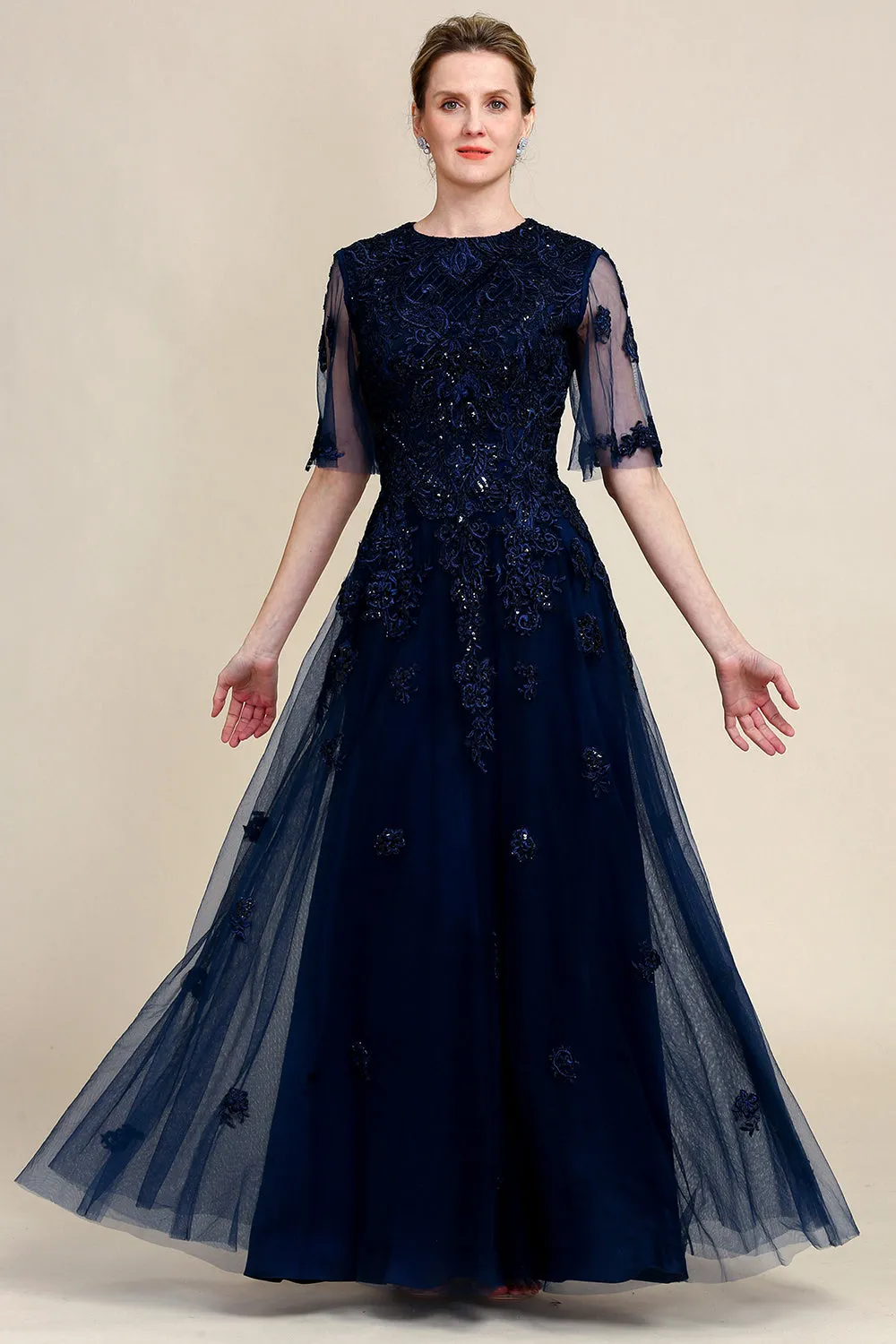 Sparkly Navy Beaded Mother of the Bride Dress with Lace sold by Zapaka