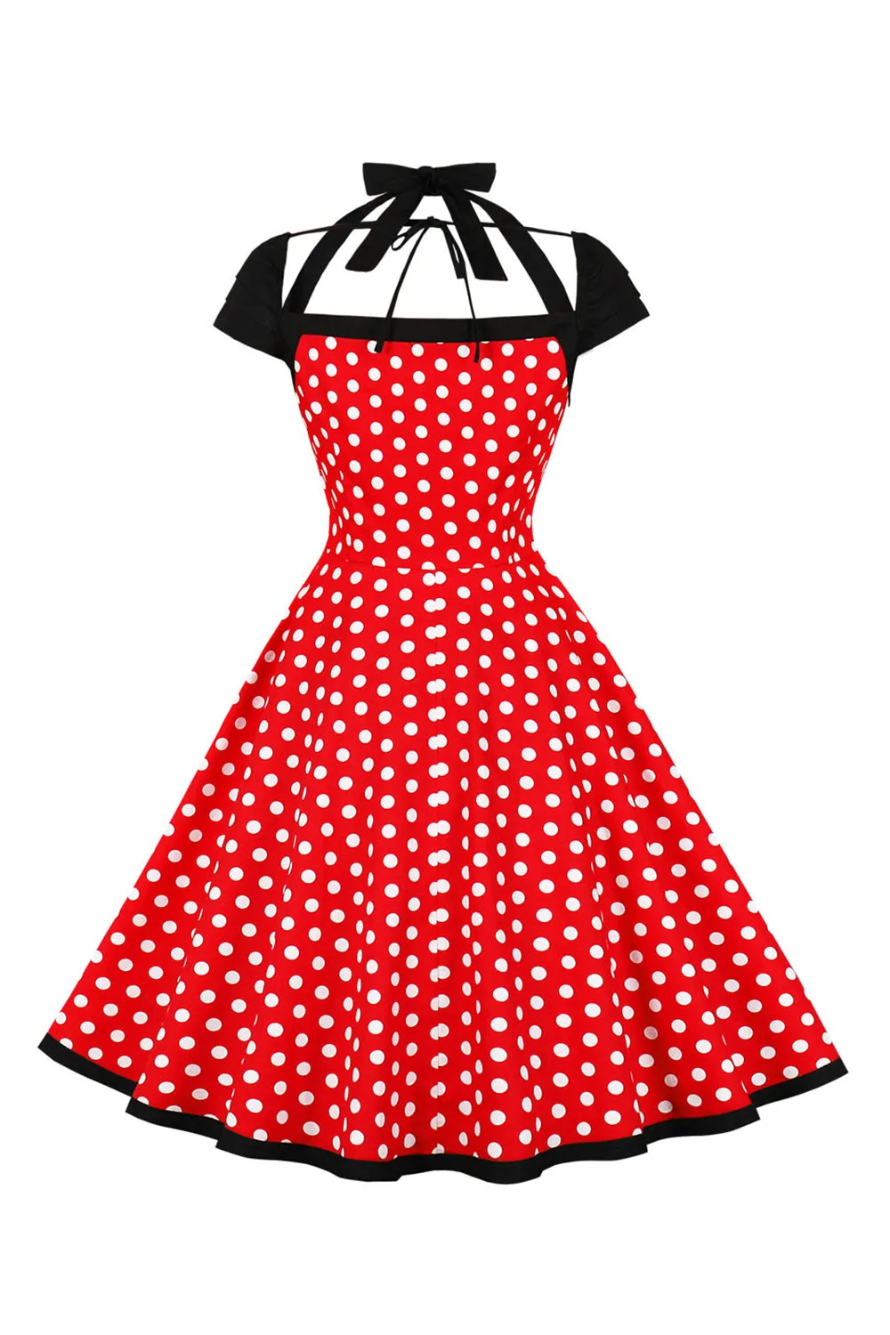 Red Polka Dots Halter Swing 1950s Dress sold by Zapaka product image thumbnail 2
