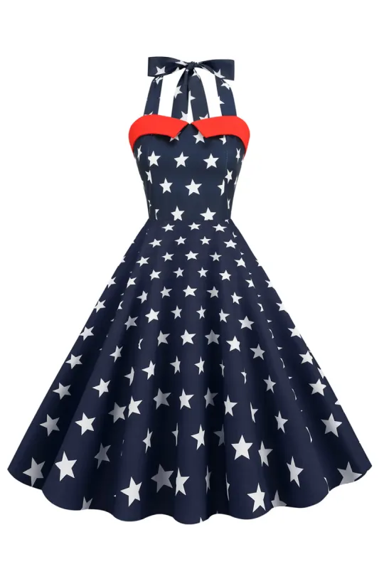 Retro Style Halter Navy Vintage Dress sold by Zapaka