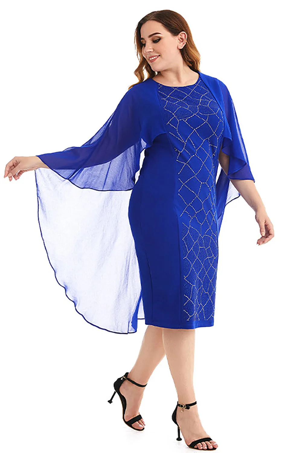 Plus Size Royal Blue Mother Of The Bride Dress With Cape sold by Zapaka product image thumbnail 2